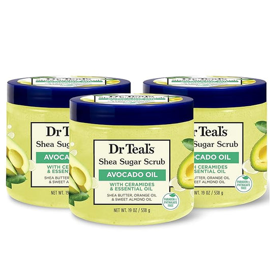 Dr Teal's Shea Sugar Scrub, with Ceramides & Avocado Essential Oil, 19 oz (Pack of 3)