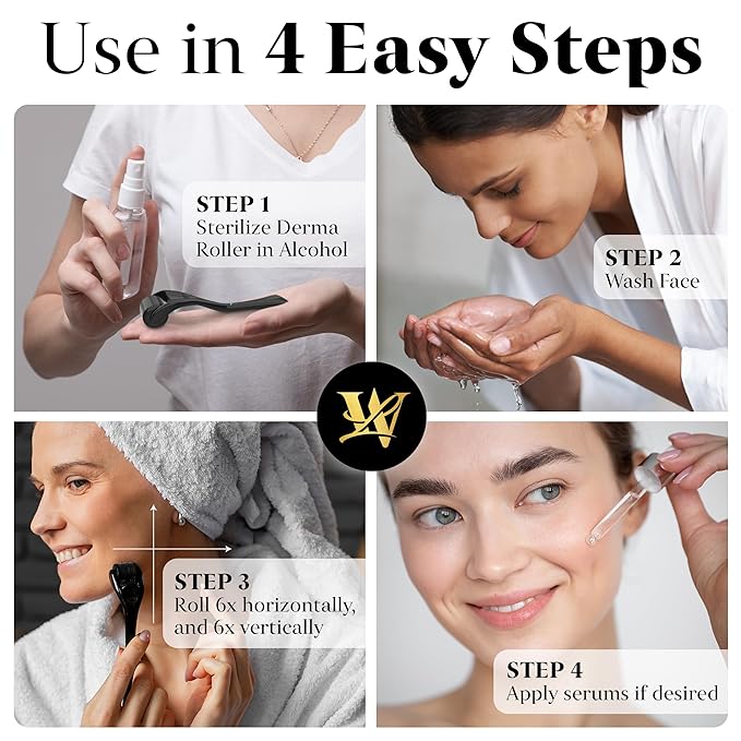 Derma Roller for Skin, Hair & Beard – Women and Men Titanium Microneedling Roller for Face & Scalp, Safe & Easy to Use - Charcoal