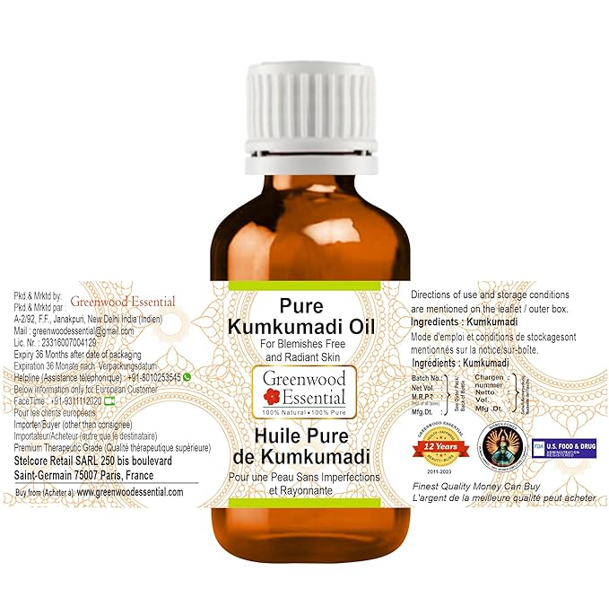 Pure Kumkumadi Oil For Blemishes Free and Radiant Skin Premium Therapeutic Grade for Hair, Skin & Aromatherapy 30ml (1 oz)