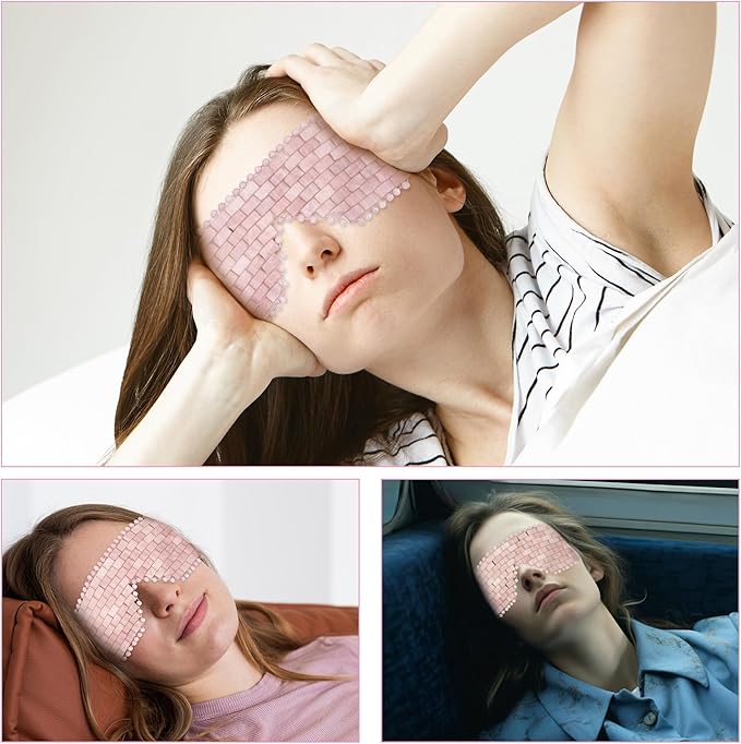 Natural Crystal Eye Mask, Rose Quartz Eye Mask for Alleviate Puffiness Massage Relax Wrinkles Relieve Migraine Meditation Beauty (Pink)
