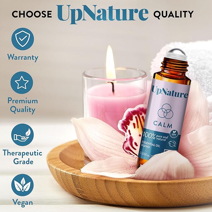 UpNature Calm Essential Oil Roll On - 100% Natural Stress Relief Aromatherapy - Relaxation Self Care Gifts for Women & Men