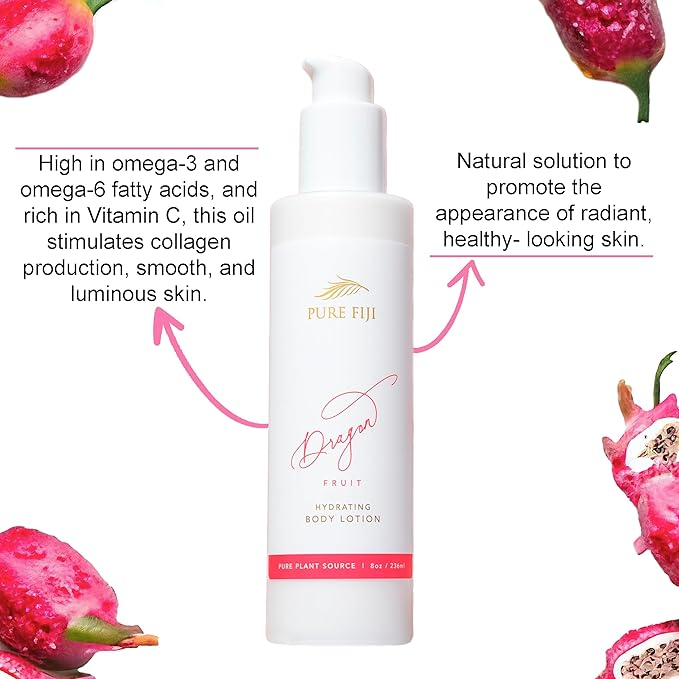 PURE FIJI Body Lotion Hydrating - Moisturizing Lotion for Dry Skin with Coconut Milk and Vitamin E, Organic Body Lotion For Women and Men, Dragon Fruit Scent, 8 oz