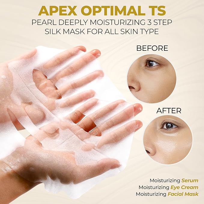 APEX OPTIMAL TS 3-Step Pearl Deeply Hydrating Silk Facial Mask | Serum & Eye Cream Value-Adds | Complete Routine Skincare | Rich Nourishing Essence | Lifting, Firming, Repairing | for All Skin Types