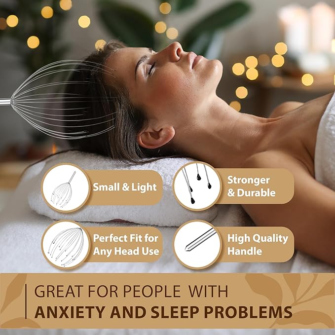 Head Massager 20 Fingers Scalp Massager Head Scratcher, Back Massage Back Scratcher, Stocking Stuffers for Scalp and Body Massage (Silvery)