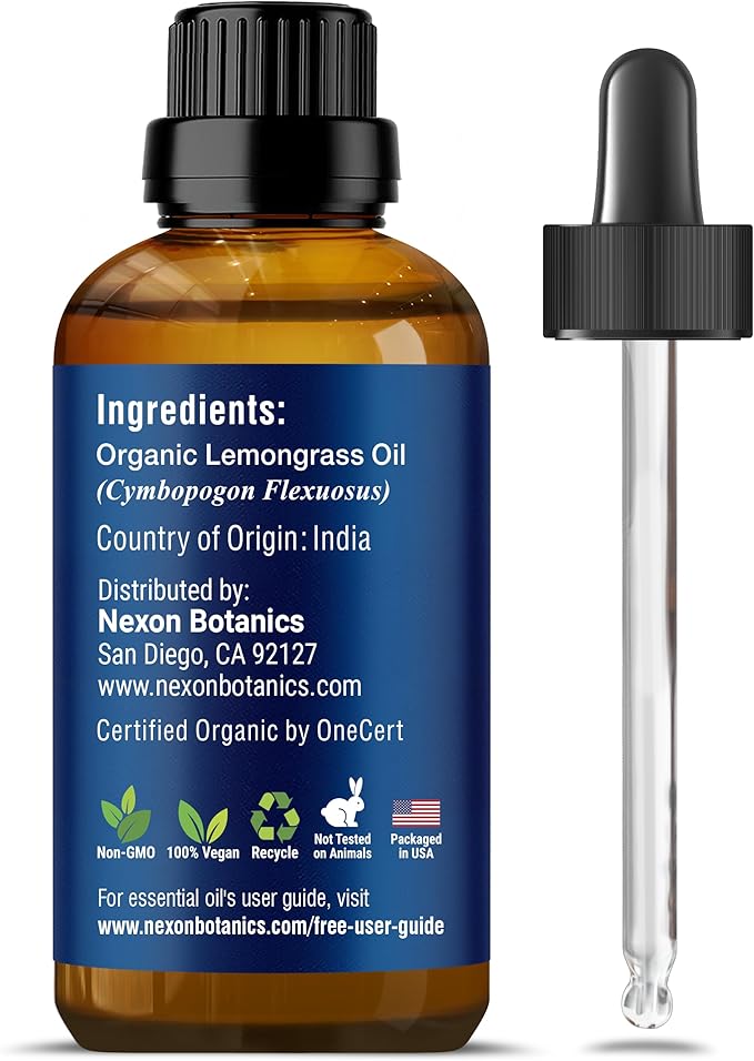 Organic Lemongrass Essential Oil 30 ml - Pure, Natural Lemongrass Oil for Diffusers & Aromatherapy - Skin & Hair Care - Undiluted - Nexon Botanics