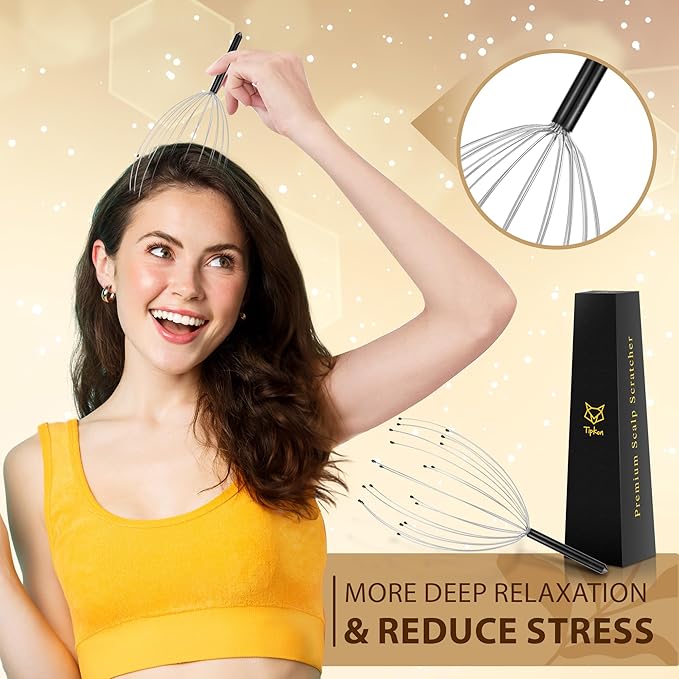 Head Massager 20 Fingers Scalp Massager Head Scratcher, Back Massage Back Scratcher, Stocking Stuffers for Scalp and Body Massage 2 Pack (Black)