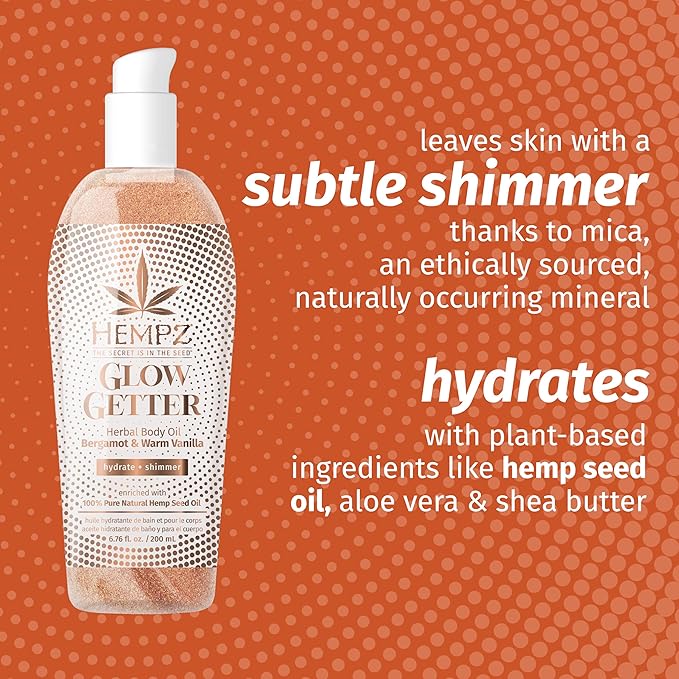 Hempz Glow Getter, Hydrating Body Oil with Shimmer 6.76 oz.