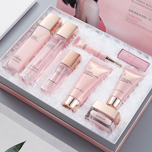 8-in-1 Skincare & Makeup Gift Set with Antioxidant Complex – Cleanser, Toner, Lotion，Serum, Eye Cream，BB Cream & Velvet Lip Color – Hydrating Routine for All Skin Types, Daily Glow Essentials ﻿