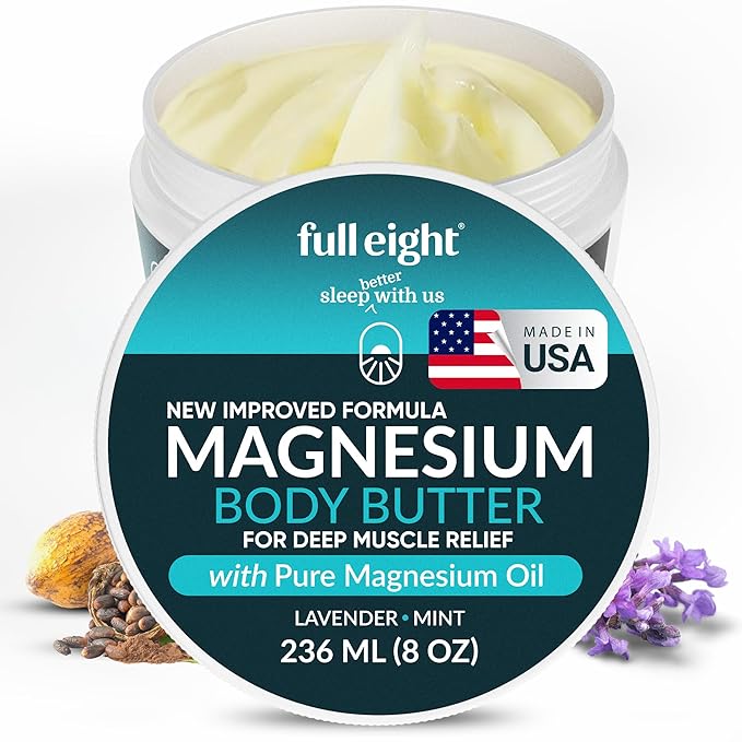 Magnesium Body Butter – New Improved Formula, Quick Ease for Tensed Legs, Tight Muscles & Sleep, Organic Ingredients with Pure Magnesium Oil, Topical Cream, 8oz