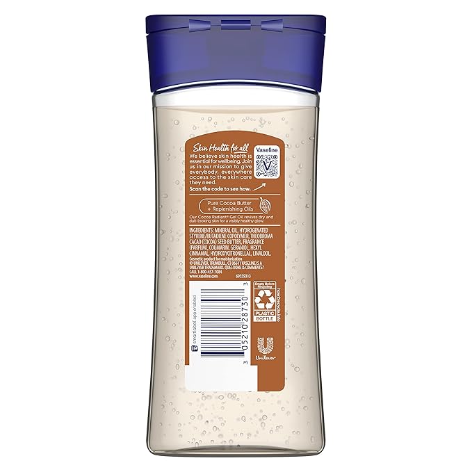 Vaseline Intensive Care Cocoa Radiant For Glowing Skin 3 Count Body Gel Oil Body Oil Made with 100% Pure Cocoa Butter + Replenishing Oils 6.8oz