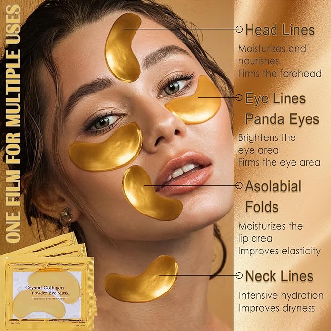 30 Pairs Lip Masks & Eye Mask for Mothers Day Gifts, 24K Gold Gel Under Eye Patches for Puffy Eyes, Crystal Collagen Moisturizing Lip Masks, Nourishes Lip&Eye Skin for Reducing Fine Lines Dark Circle