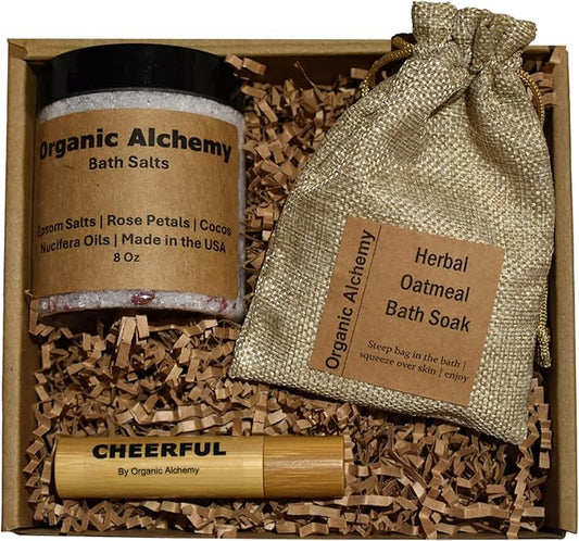 Luxurious Self Care Package for Women: Epsom Salt Bath Salts Gift Set with Oatmeal Bath Soak, Essential Oil Roller Perfect Relaxing Gifts for Women, Ideal at-Home Spa Gift Baskets!