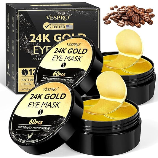 VESPRO 120 PCS 24K Gold Under Eye Patches for Dark Circles and Puffy Eyes, Eye Mask With Collagen and Hyaluronic Acid for Dark Circles, Puffiness and Wrinkles, Eye Skin Care for Women
