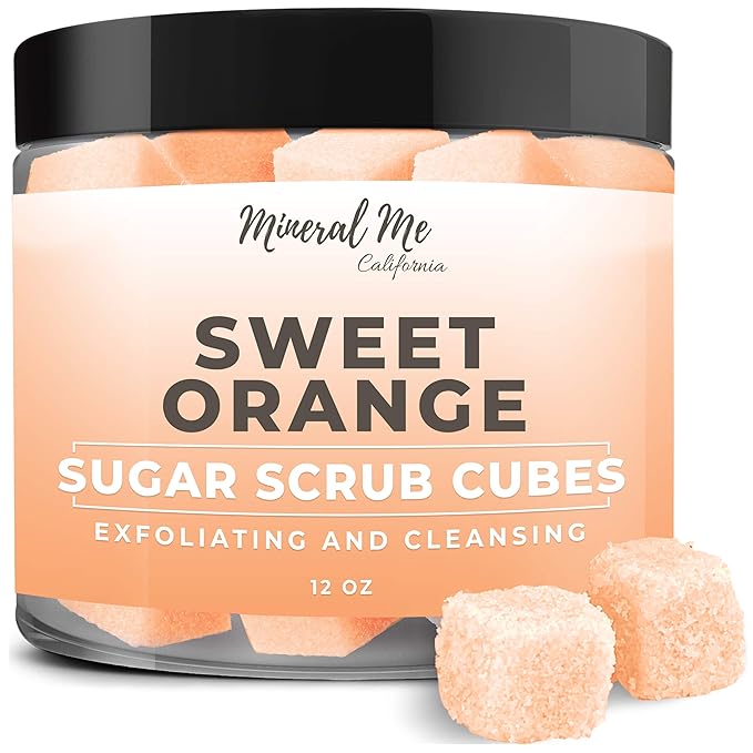 Body Scrub Exfoliator - 12oz SWEET ORANGE Sugar scrub cubes w/Mango Butter & Shea butter- Ultra Hydrating & Moisturizing - Natural & Organic for all body exfoliation- For hands, arms legs, elbow, foot