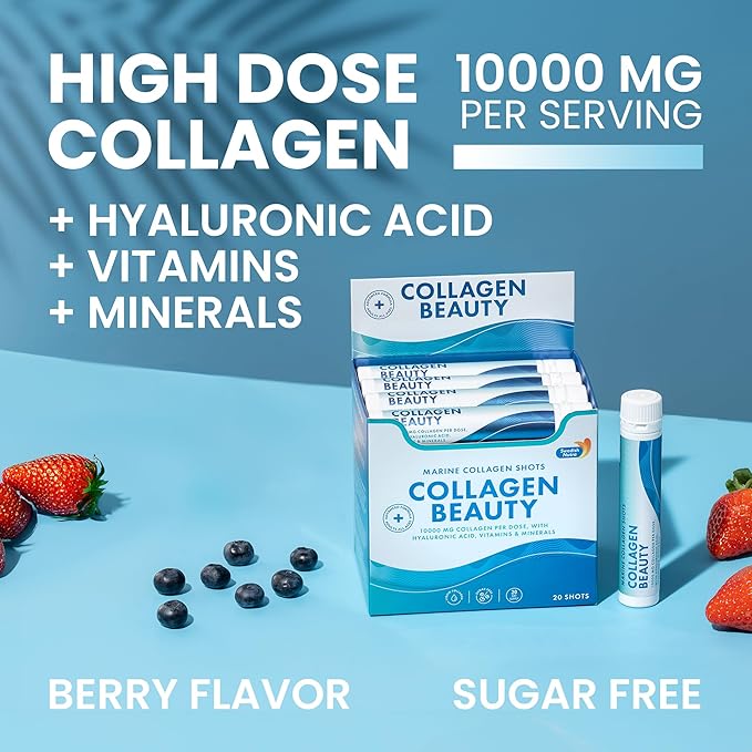 Swedish Nutra - Collagen Beauty | 10,000 mg Hydrolyzed Marine Collagen Liquid Supplement - 30 x 25 ml Daily Shots | Hyaluronic Acid and Vitamin C to Support Healthy Hair, Skin, Nails | Sugar-Free