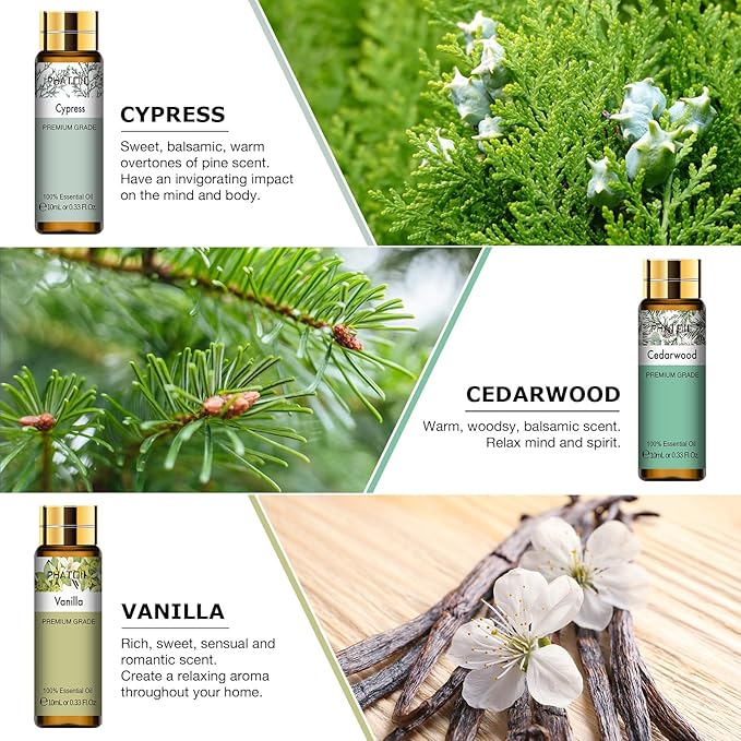 Premium Essential Oil Set - 9x10ML Pure Essential Oils for Massage, Aromatherapy, Diffusers, DIY - 0.33FL.OZ/Bottle