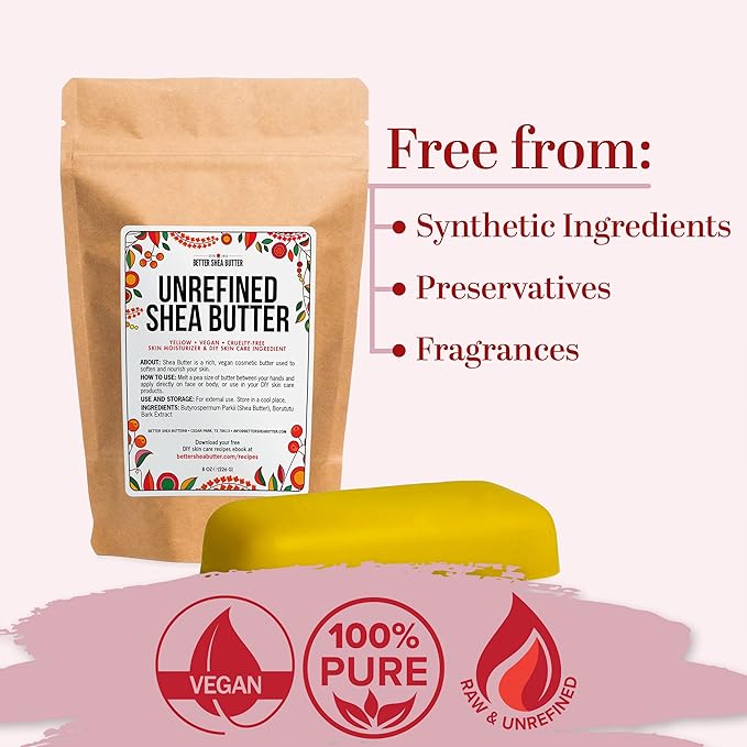 Better Shea Butter Yellow Shea Butter | Raw, Unrefined, Pure | Use for Hair, Soap Making, DIY Lotions | 8 oz block