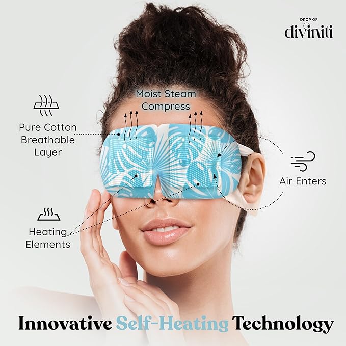 DiviniTi Self Warming Heated Eye Mask - 16 Pack, Up to 110F Degrees, Fast Soothing Relief for Puffy Eyes, Insomnia, Migraine & Stye Treatment