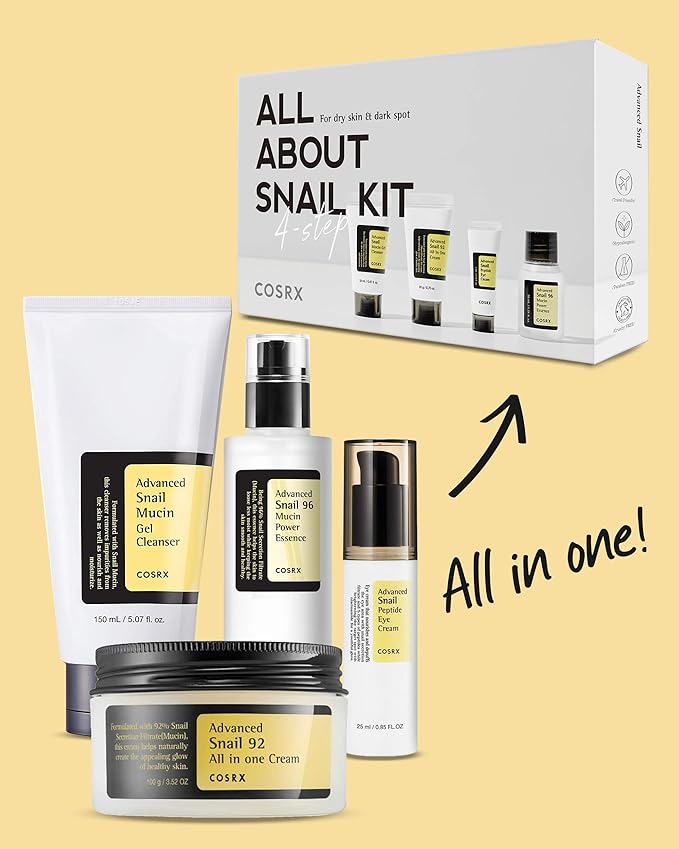 COSRX All About Snail Set + Hydrogel Mask 3EA- Snail Mucin Skincare Set and Glass Glow Hydrogel Collagen Face Mask, Travel Essentials, Stocking Stuffers, Korean Skin Care