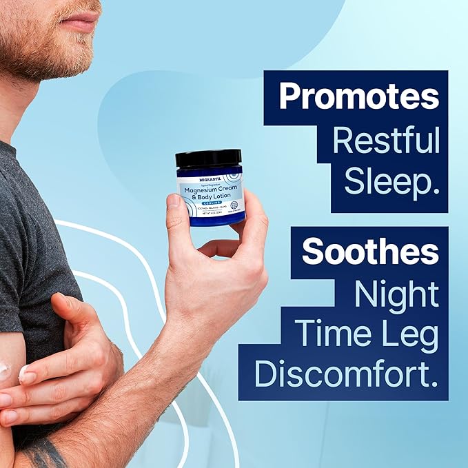 Cooling Magnesium Cream & Body Lotion - Promotes Sleep and Soothing Relief for Sore Muscles, Leg Discomfort, Etc. 4oz. Made in The USA.