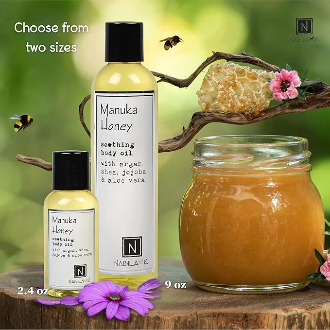 Manuka Honey Body Oil, Travel Size 2.4 oz Moisturize & Nourish with Argan & Coconut Oil - Vitamin C Enriched - Naturally Derived