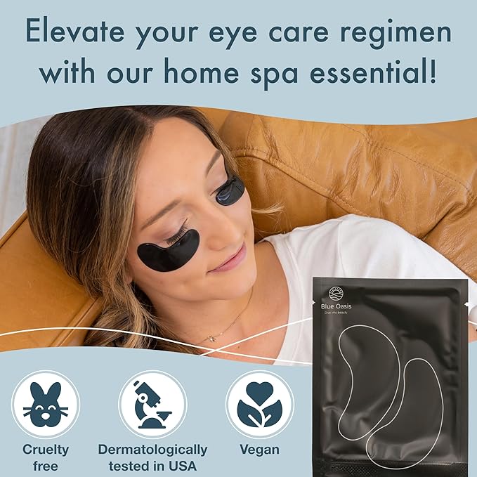 Blue Oasis Under Eye Patches for Puffy Eyes and Dark Circles - 20 Pairs Brightening Black Pearl, Hyaluronic Acid and Collagen Eye Care Gel Pads, Relaxing Self Care and Home Spa Gifts for Women