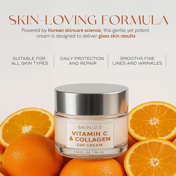 Vitamin C & Collagen Daily Face Moisturizer - Dermatologist Tested,Tightening, Brightening - Anti-Aging, Clean Beauty, Cruelty-Free Korean Skincare, All Skin Types - 1.69 Fl oz (2-Pack)