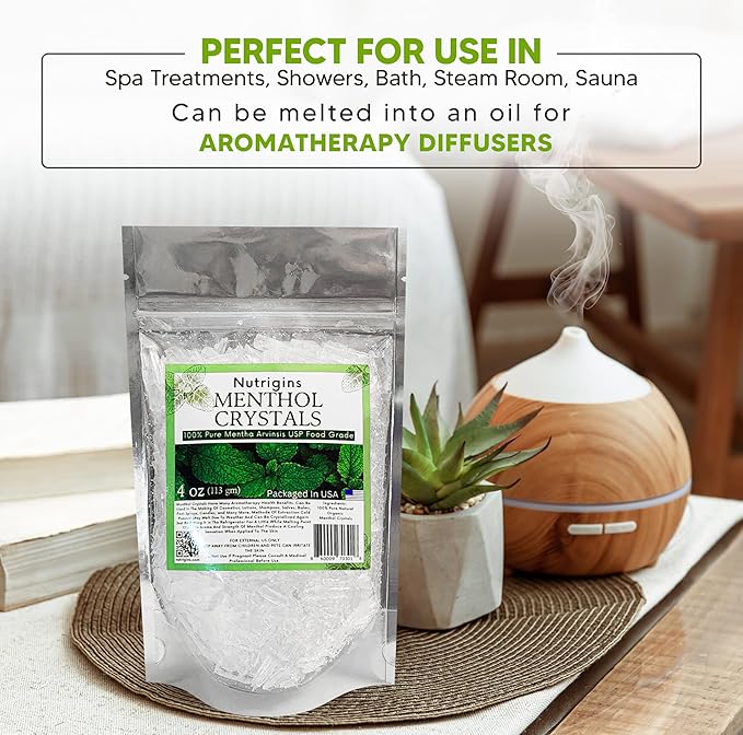 Menthol Crystals 100% Pure Organic Natural Spa Quality in 4OZ Resealable Bag