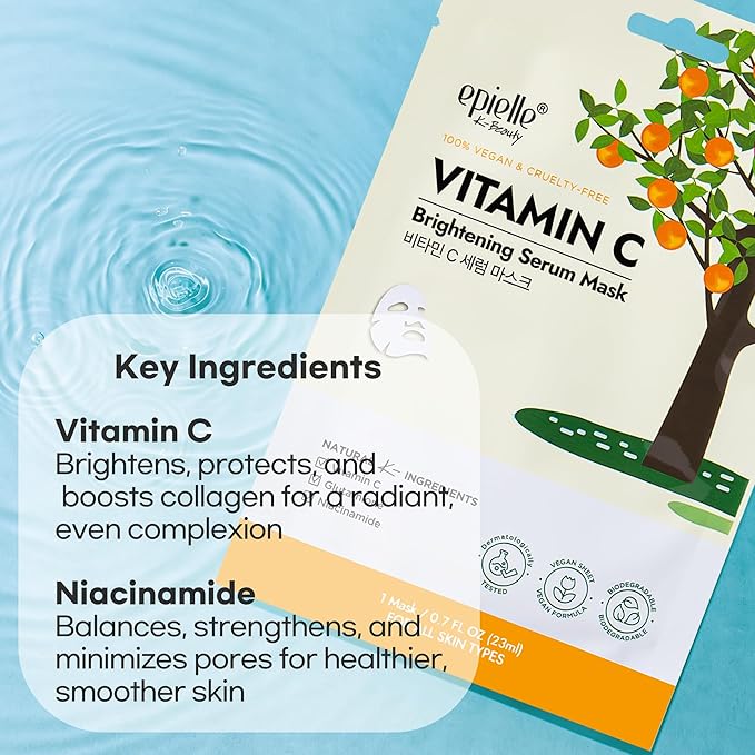 Epielle Vitamin C Serum Sheet Masks (5pk) | Korean Skincare | Facial Sheet Mask | Kbeauty, Mother's Day Gifts