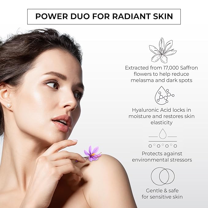 ABERA Saffron Serum For Melasma Treatment, Renewing for Face, Anti-Aging Serum for Fine Lines & Wrinkles, High Potency Saffron Extract, Hydrating Serum, Dark Spot Remover, 1.01 Fl Oz