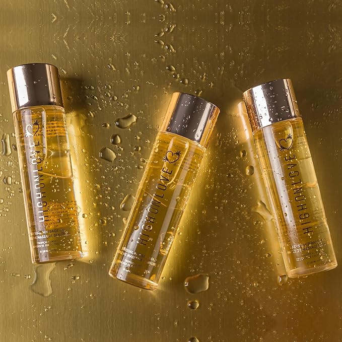 HIGHONLOVE Natural Body Oil with Hemp Seed, Grape Seed, & Vitamin E Oil - Moisturizing Body Glow with a Non-Greasy, Glowy Finish (120 ml) (Lychee Martini)