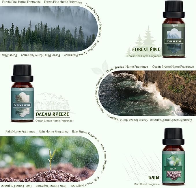 SALUBRITO Nature Fragrance Oils Set, Essential Oils Set - Forest Pine, Ocean Breeze, Rain, Fresh Cut Grass, Mountain Air, Bamboo, Premium Scented Oil for Diffuser, Candle, Soap Making
