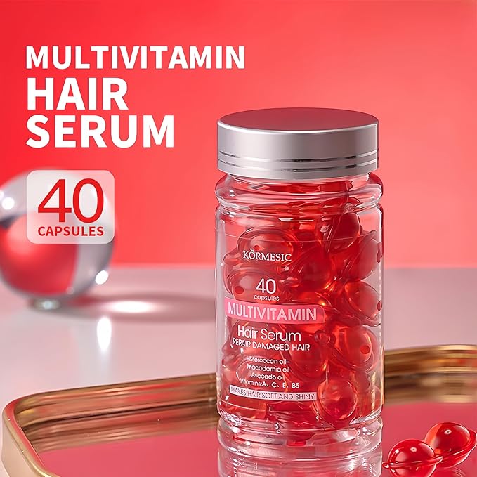 Hair Treatment Serum Capsules No-Rinse Capsules with Moroccan Argan & Macadamia Oils, Avocado and Vitamins A, C, E, B5 - Moisturize, Nourish, Smooth and Repair Hair (1pcs)