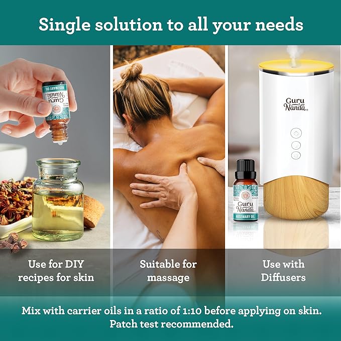 GuruNanda Rosemary Essential Oil - 100% Pure & Natural, Undiluted, Non-GMO - for Hair, Skin & Aromatherapy Diffuser - 15ML