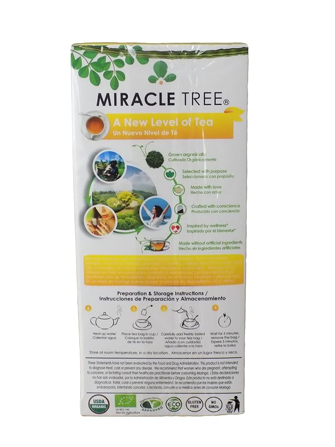 Miracle Tree - 6 Count of Organic Moringa Superfood Tea, 25 Individually Sealed Tea Bags, Lemon (Keto, Detox, Energy/Immunity Booster, Vegan, Gluten-Free, Organic, Non-GMO, Caffeine-Free)
