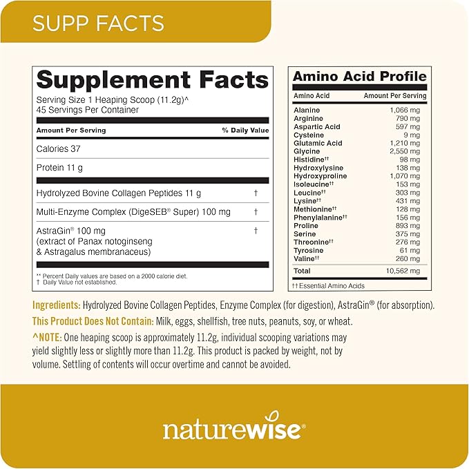 NatureWise Collagen Peptides Powder for Women - Type 1 & 3 Grass-Fed - Supports Hair, Skin & Nail Health - Non-GMO, Dairy & Soy Free, Unflavored - 45 Servings[45-Day Supply]