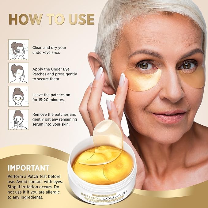VELAMO ADVANCED Under Eye Patches: 24K Gold Under Eye Mask for Puffy - Retinol Patchology Eye Patches for Wrinkles and Dark Circles Puffiness- Collagen Under Eye Bags Treatment for Women Men 60 Pcs