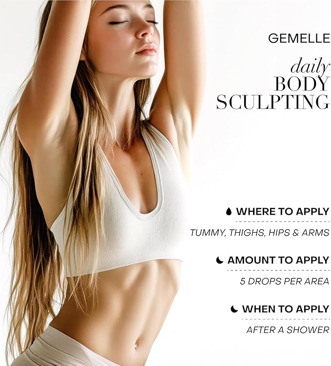 GEMELLE Lymphatic Body Sculpting Oil | 6x Award Winner | Anti-Cellulite, Stretch Marks, Scars, Bloating, Lymphatic Drainage | Helichrysum & Ylang-Ylang | Paraben-Free, Luxury Natural Skin Care 30 ML