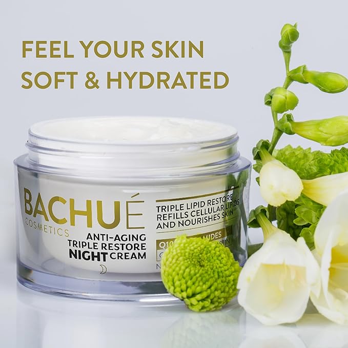 BACHUE ANTI-AGING TRIPLE RESTORE NIGHT CREAM Triple Lipid+Q10 Face Moisturizer Night Moisturizer Face Cream with Ceramide and Collagen for All Skin Types Repair Face Moisturizer No Fragrance 1.7 Fl Oz