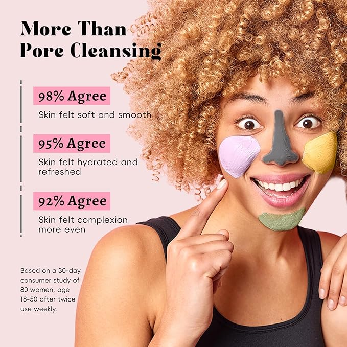 Face Mask Set, 4Pcs Clay Mask, Face Masks Skin Care with Vitamin C, Charcoal, Mugwort and Purple Clay, Skincare Gift Set for Blackheads, Refining Pores & Controling Oil, Dry Oily Skin