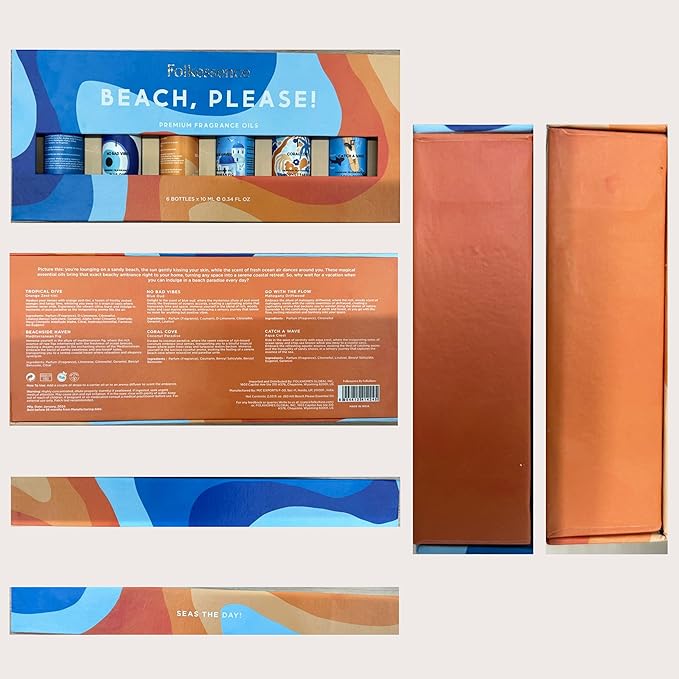 Folkulture Summer Essential Oils for Diffuser for Home | Set of 6 Premium Beach Oil Set | Oil Diffuser Summer Essential Oils for Candle Making Set for Women - Neroli & Grapefruit