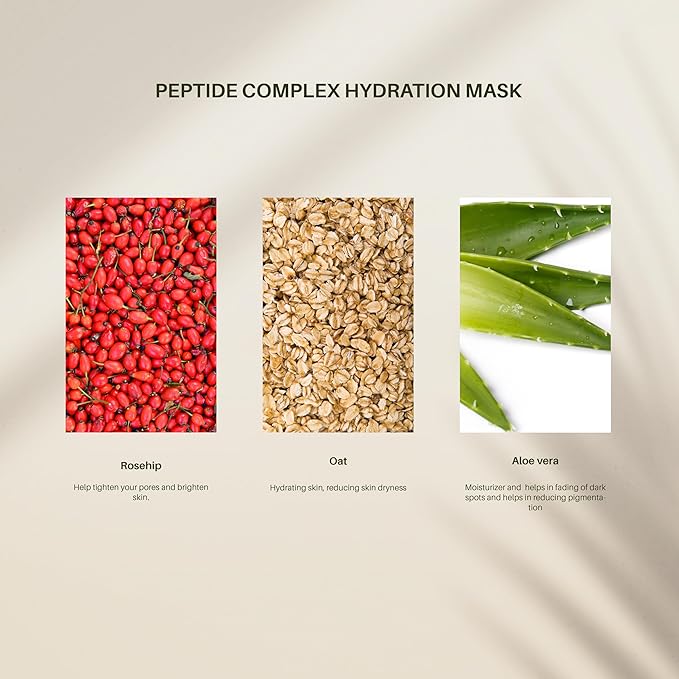 Hydration Mask Peptide Complex Infuse And Hydrate Your Skin With The Power of Peptides and Hyaluronic Acid With this Lightweight Gel Masque Gently Rinse With Warm Water To Remove.