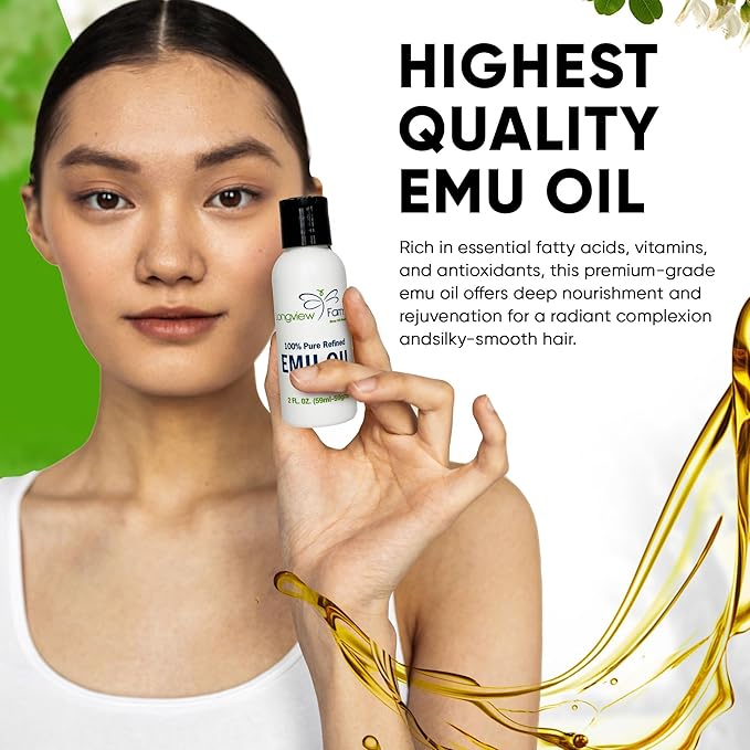 Longview Farms® Emu Oil - Hair and Body Oil - 100% Pure & Refined Emu Oil | Pure Emu Oil for Skin & Hair Care | Premium Quality Hydration & Nourishment | 4 Fl. Oz
