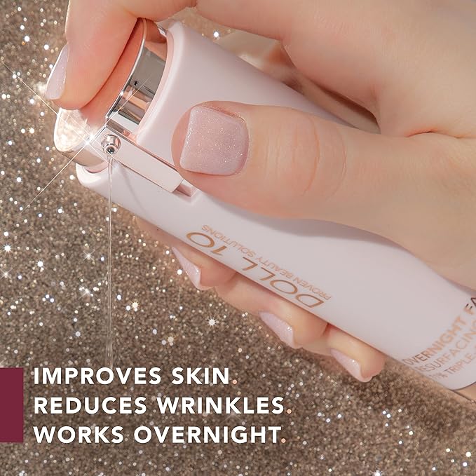 Doll 10 - Smooth Assist Overnight Facial 11% Triple-Acid Resurfacing Serum - Proven Overnight Transformation - Improves Skin Tone, Pores, Wrinkles & More - Vegan, Cruelty Free & No Parabens (1 oz)