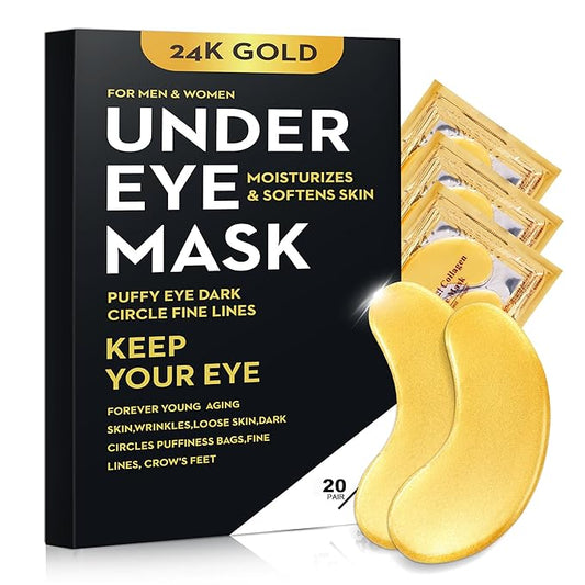 40 Pcs/20 Pairs 24K Gold Eye Mask Collagen Under Eye Mask Patches for Dark Circle Puffiness, Refresh, Revitalizing, Travel, Wrinkles, Gold Eye Patches