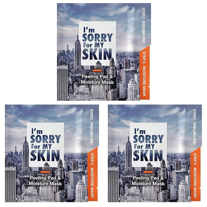 I'M SORRY FOR MY SKIN Peeling Pad & Moisture Mask, Korean Toner & Exfoliating Face Pads, Makeup Remover Cotton Rounds, Glass Skin Self Care Items, 2-Step Skin Care Travel Essentials Kit (Set of 3)