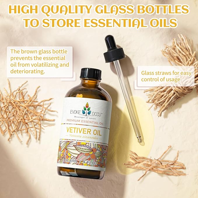 EVOKE OCCU Vetiver Essential Oil for Skin, DIY Candle Soap Making - 4 FL Oz