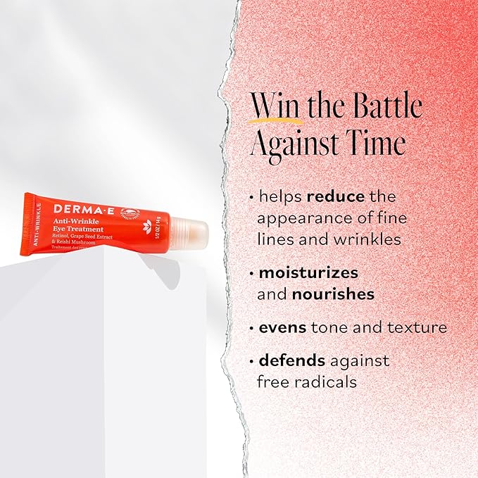 Derma E Anti-Wrinkle Eye Treatment – Anti-Aging Cream with Retinol, Grape Seed Extract and Reishi Mushroom – Hydrating Serum for Under Eye and Eyelids, 1/2 oz