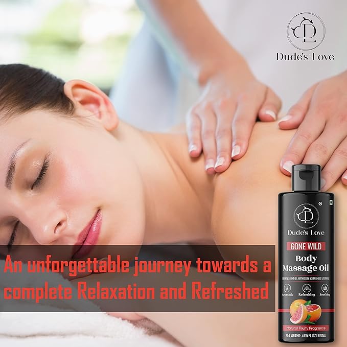 Organic - Grapefruit Full Edible Body Massage Oil - Refreshing, Calming | No Stain & Non-Sticky | with Fractionated Coconut Oil, Grapefruit & Lime Oil - 4.05 Fl Oz