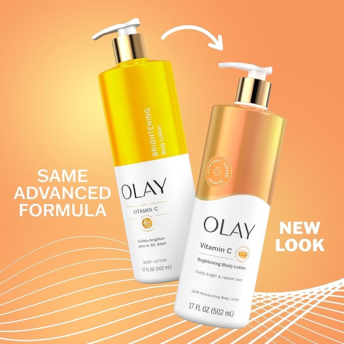 Olay Body Lotion for Women, Brightening with Vitamin C Serum, Visibly Bright & Radiant Skin, 24hr Moisture & Hydration, Fast Absorbing Formula, Vitamin B3 Complex, For All Skin Types, 17 fl oz